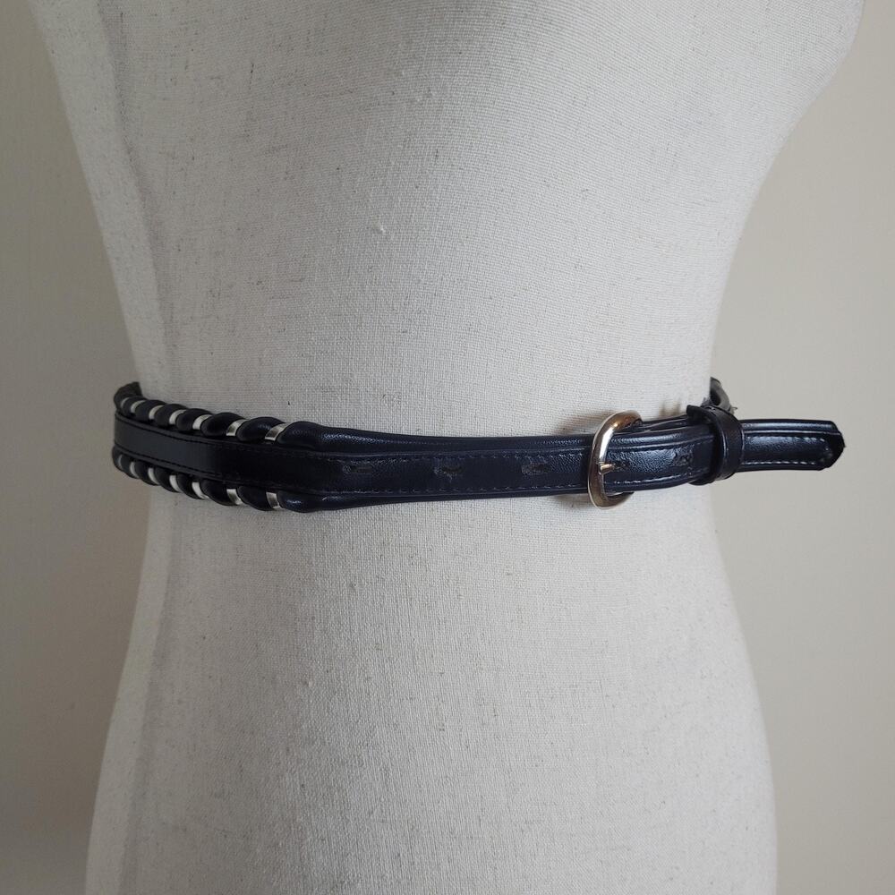 VTG Fisher Belt 28 Navy Blue Leather Whipstitch Western Cowboy Cowgirl Rodeo USA